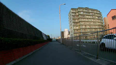 堤防の脇を走る