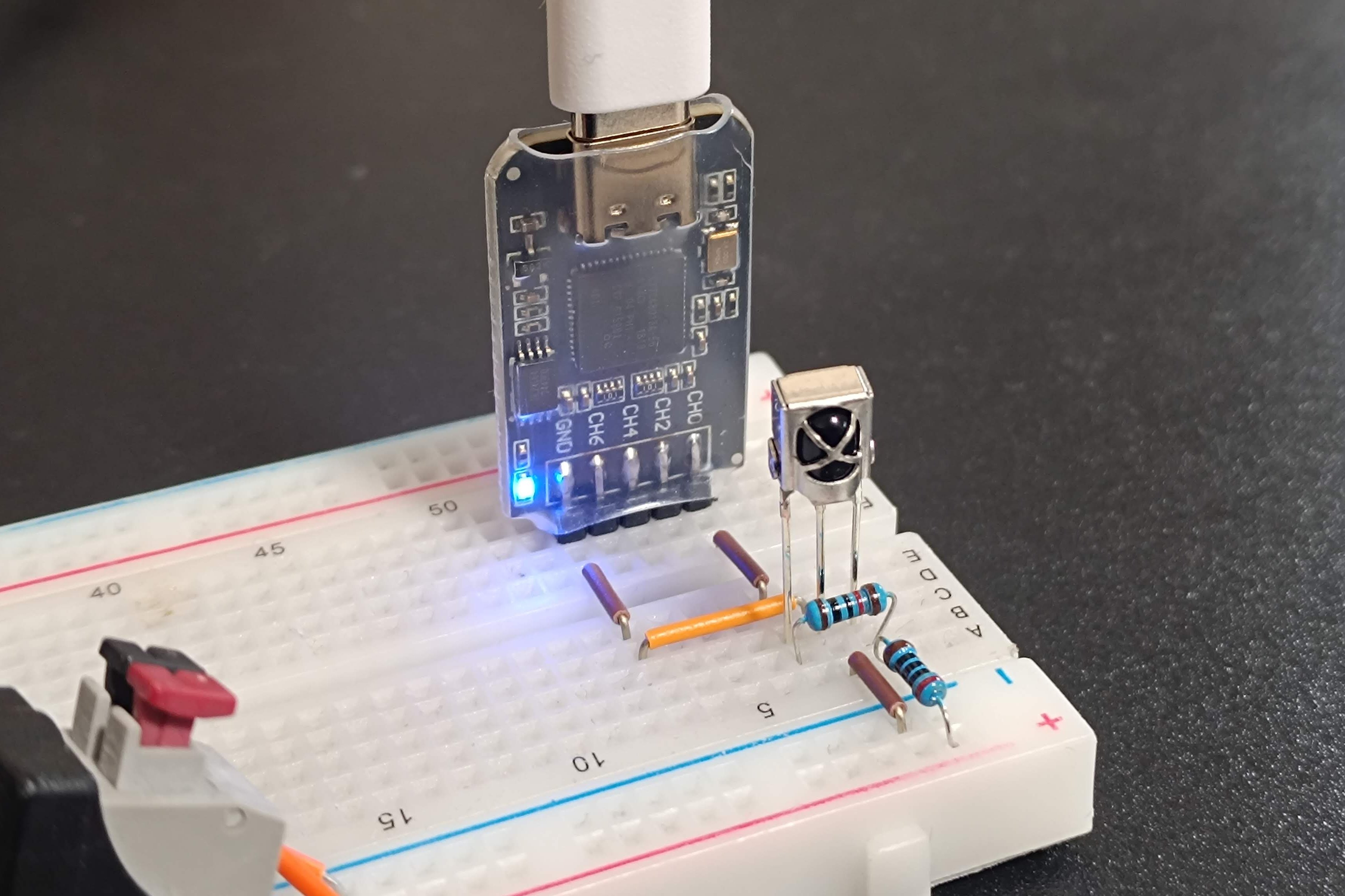 ロジックアナライザにIRレシーバダイオードを接続
