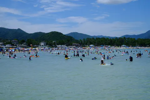 はまなすBBQパークから砂浜を見た若狭和田海水浴場の様子